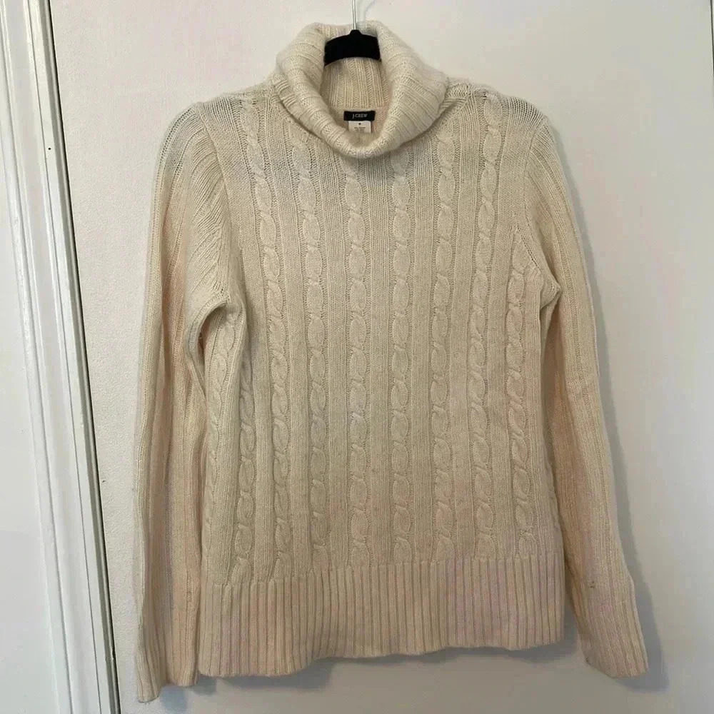 J. Crew Wool Blend Turtleneck Cable Knit Sweater Cabincore Cozy Medium